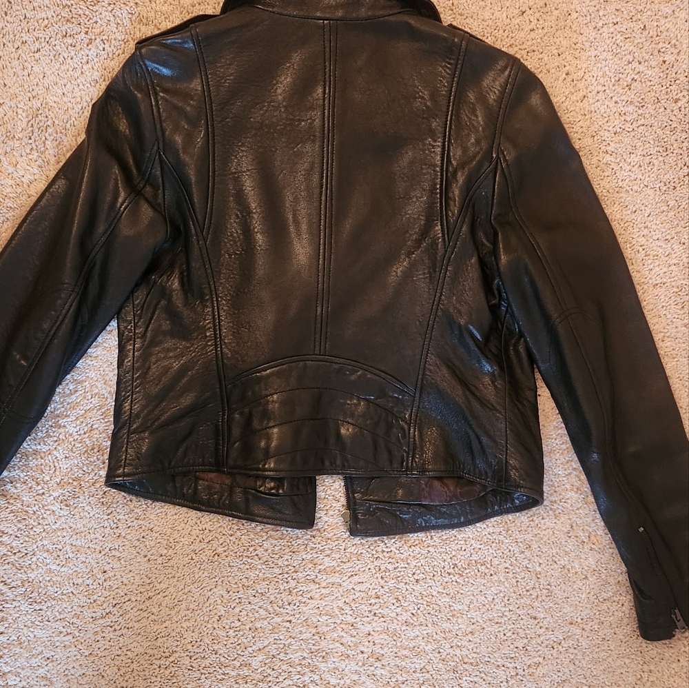 Black Rivet Leather Jacket Women's Black Moto Zip Up Biker Coat Size Medium - Picture 3 of 9